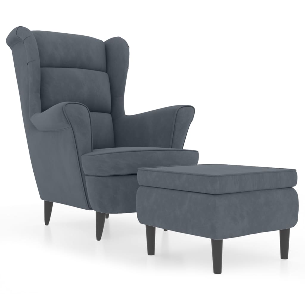 Fauteuil met voetenbank fluweel donkergrijs