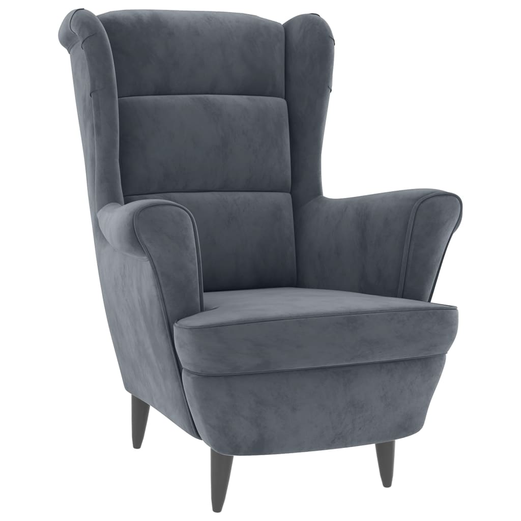 Fauteuil met voetenbank fluweel donkergrijs