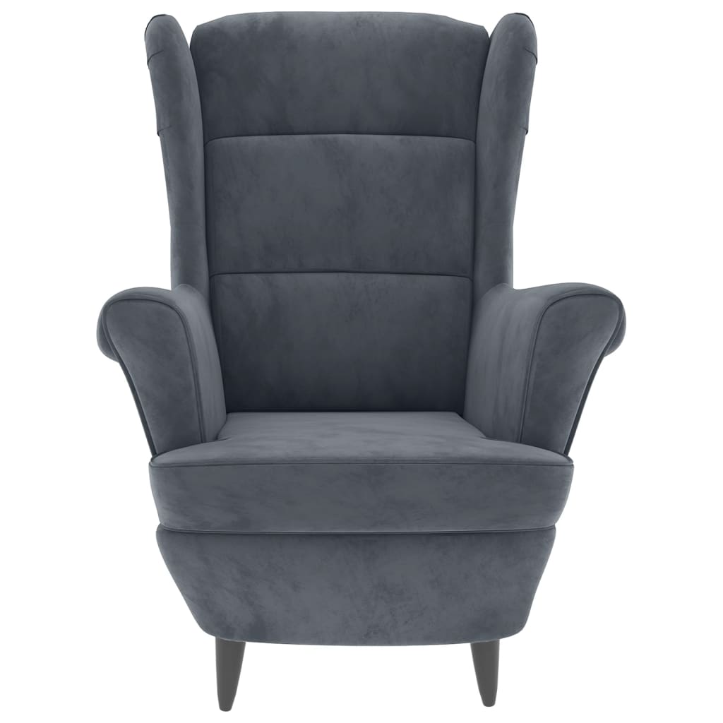 Fauteuil met voetenbank fluweel donkergrijs