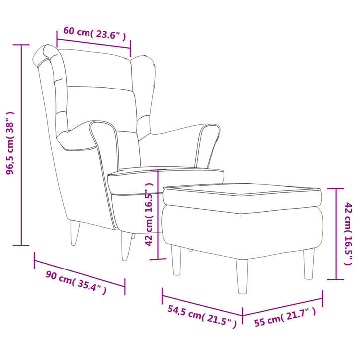 Fauteuil met voetenbank fluweel donkergrijs