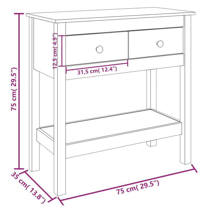 Wandtafel 75x35x75 cm massief grenenhout