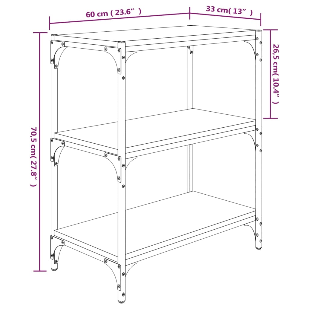 Boekenkast 60x33x70,5cm bewerkt hout en staal sonoma eikenkleur