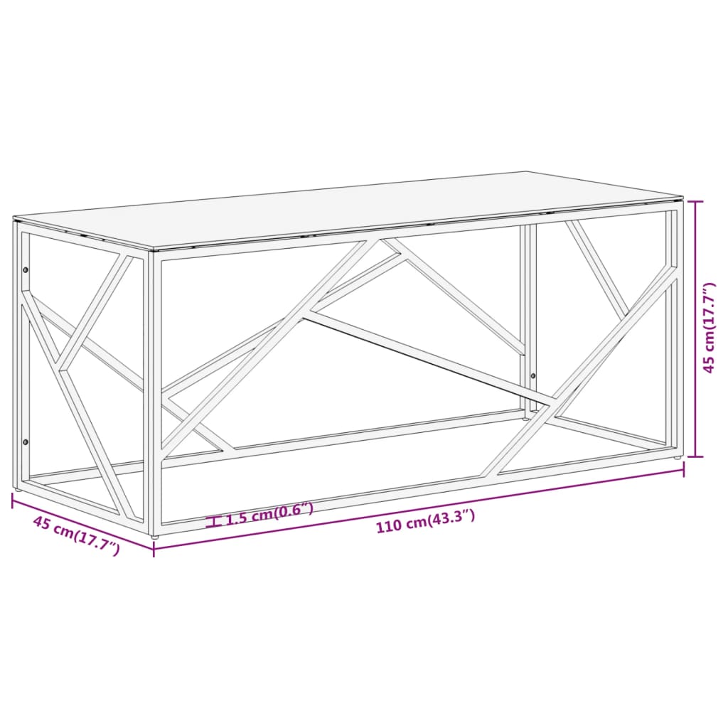 Salontafel roestvrijstaal en gehard glas zilverkleurig