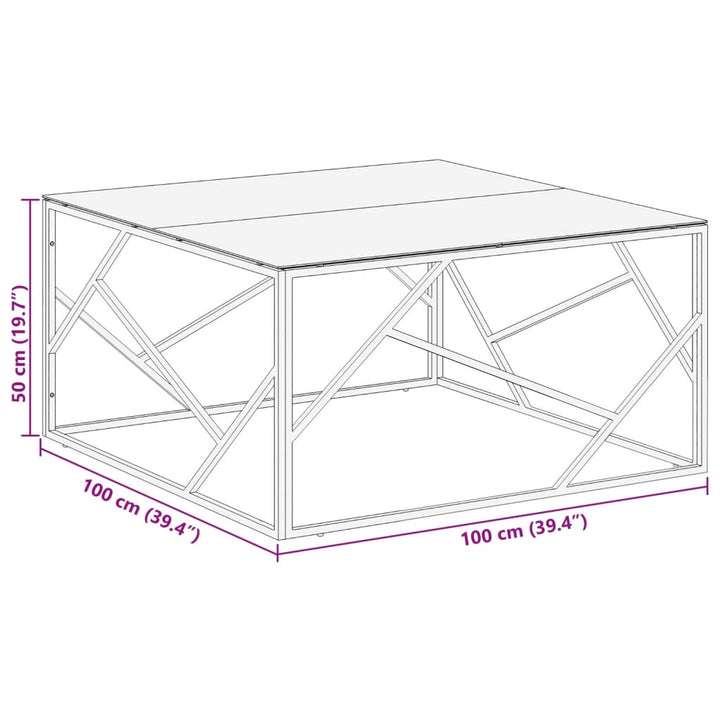 Salontafel roestvrijstaal en gehard glas zilverkleurig