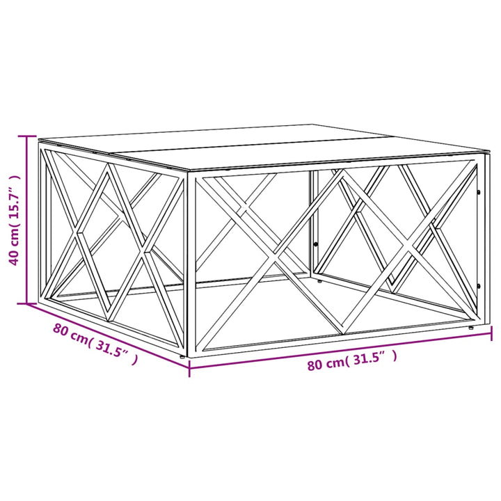 Salontafel 80x80x40 cm roestvrij staal en glas zilverkleurig