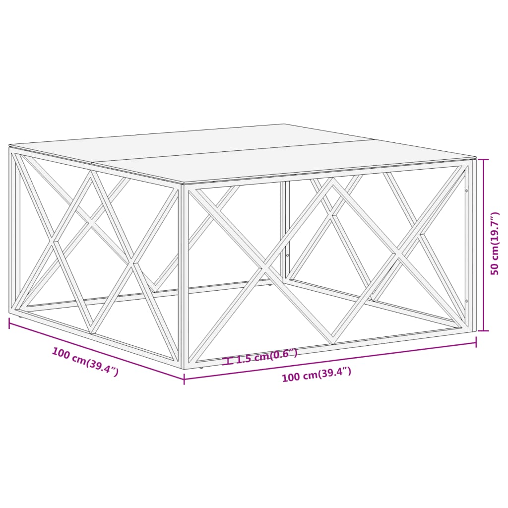 Salontafel roestvrijstaal en gehard glas zilverkleurig