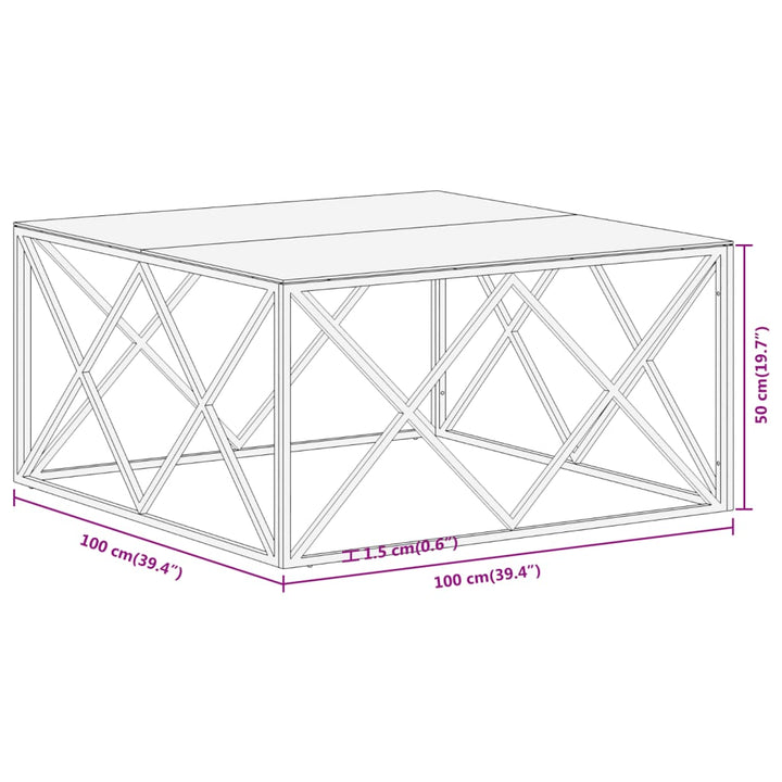 Salontafel roestvrijstaal en gehard glas zilverkleurig