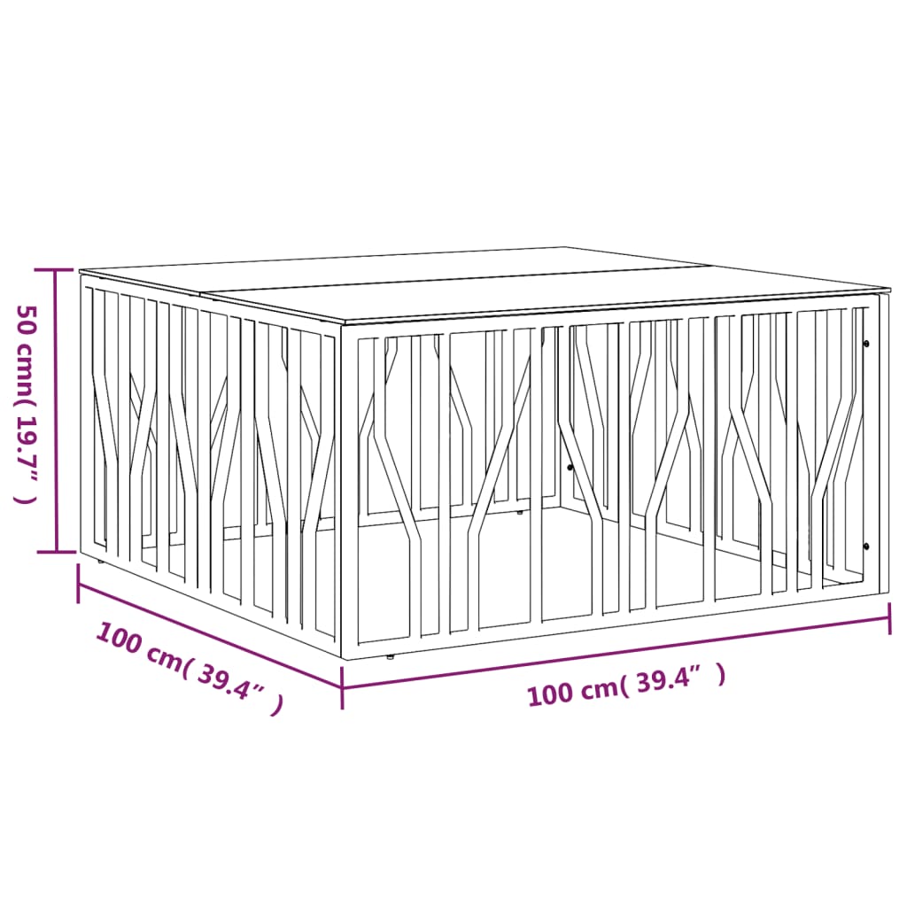 Salontafel 100x100x50 cm roestvrij staal en glas