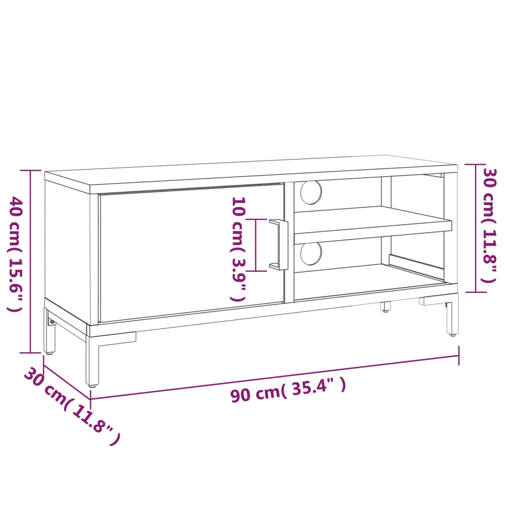 Tv-meubel 90x30x40 cm massief grenenhout bruin