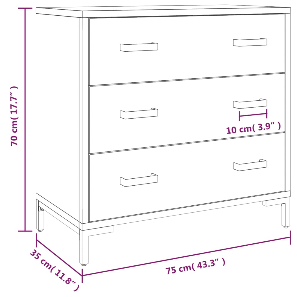 Ladekast 75x35x70 cm massief grenenhout zwart