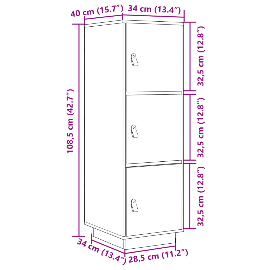 Hoge kast 34x40x108,5 cm massief grenenhout wit