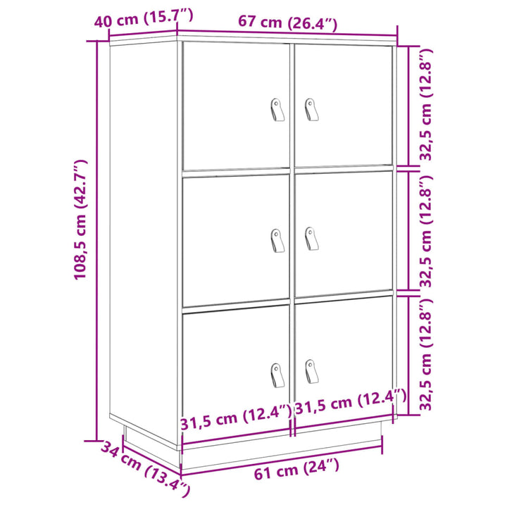 Hoge kast 67x40x108,5 cm massief grenenhout wit