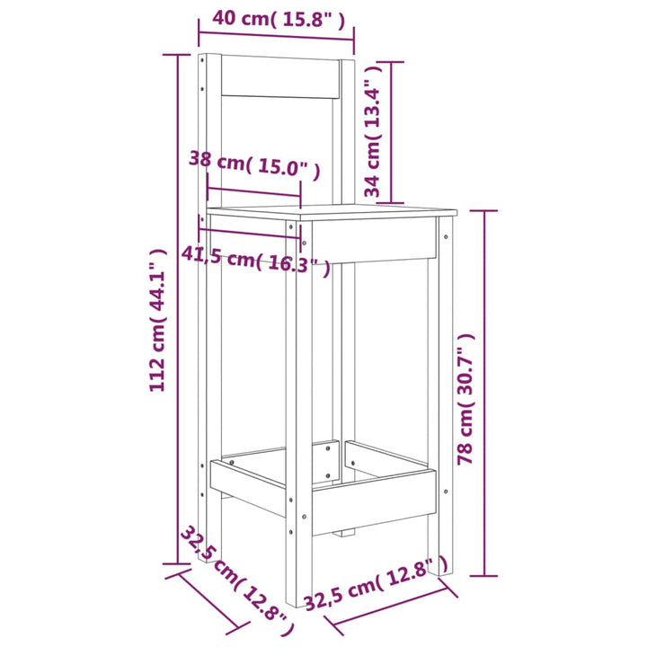 Barstoelen 2 st 40x41,5x112 cm massief grenenhout wit