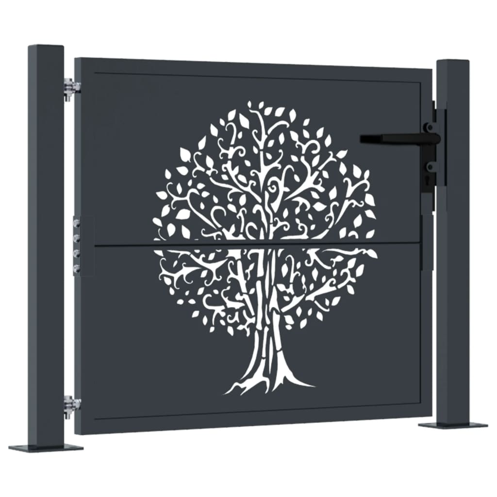 Poort 105x80 cm met boomontwerp staal antracietkleurig