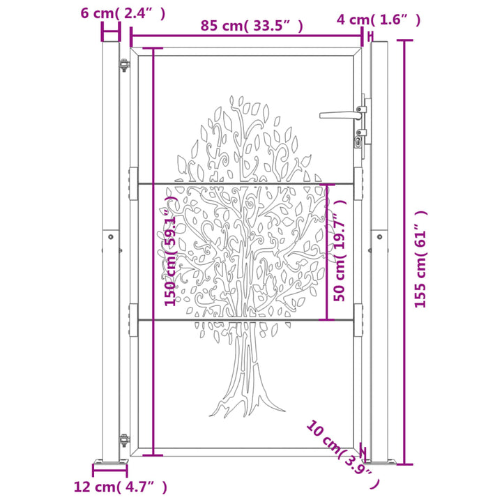 Poort 105x155 cm boomontwerp cortenstaal