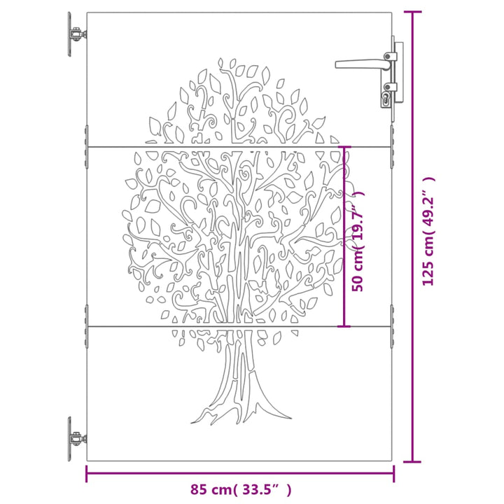 Poort 85x125 cm boomontwerp cortenstaal