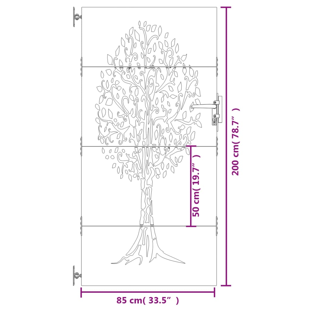 Poort 85x200 cm boomontwerp cortenstaal