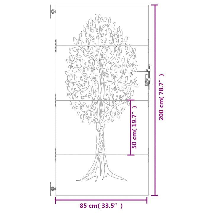 Poort 85x200 cm boomontwerp cortenstaal