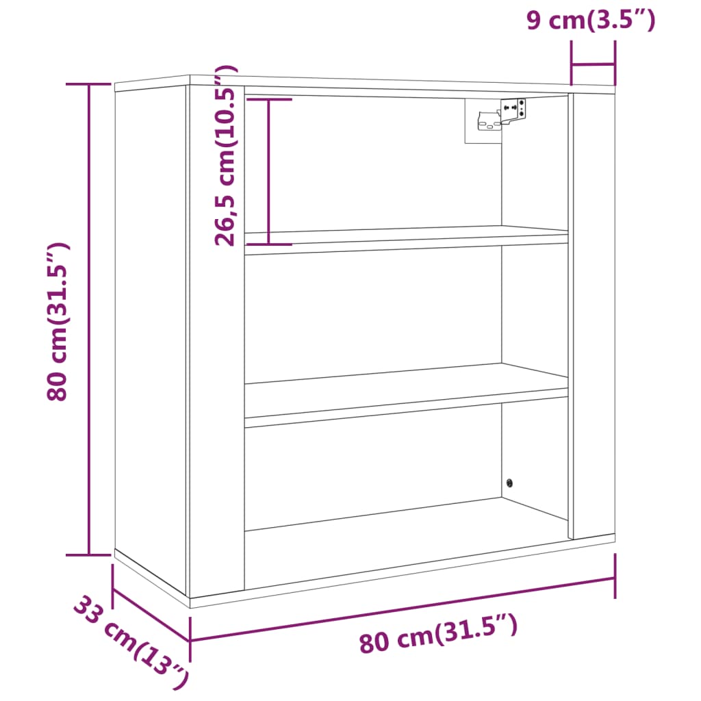 Wandkast 80x33x80 cm bewerkt hout betongrijs