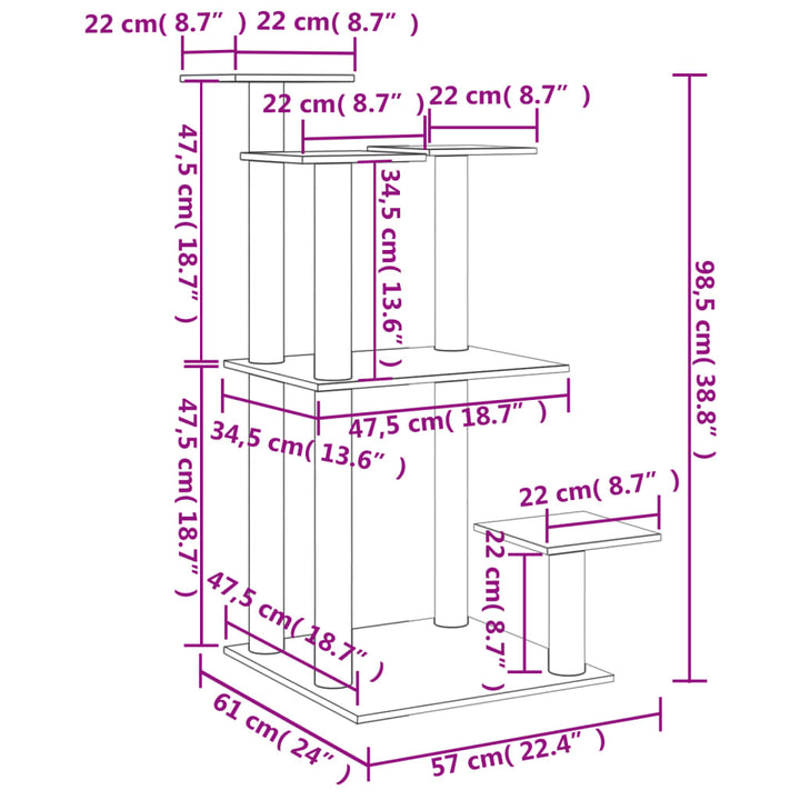 Krabpaal met platforms 98,5 cm crèmekleurig