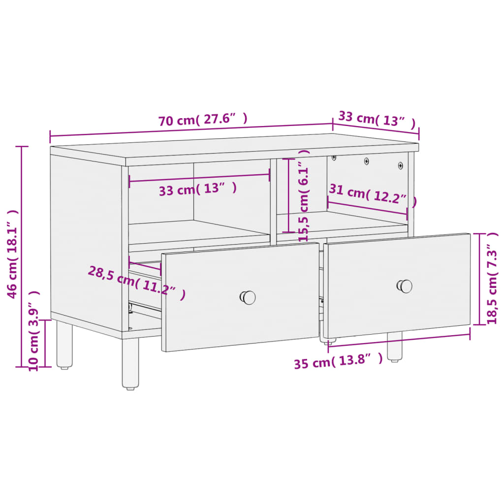 Tv-meubel 70x33x46 cm massief mangohout zwart