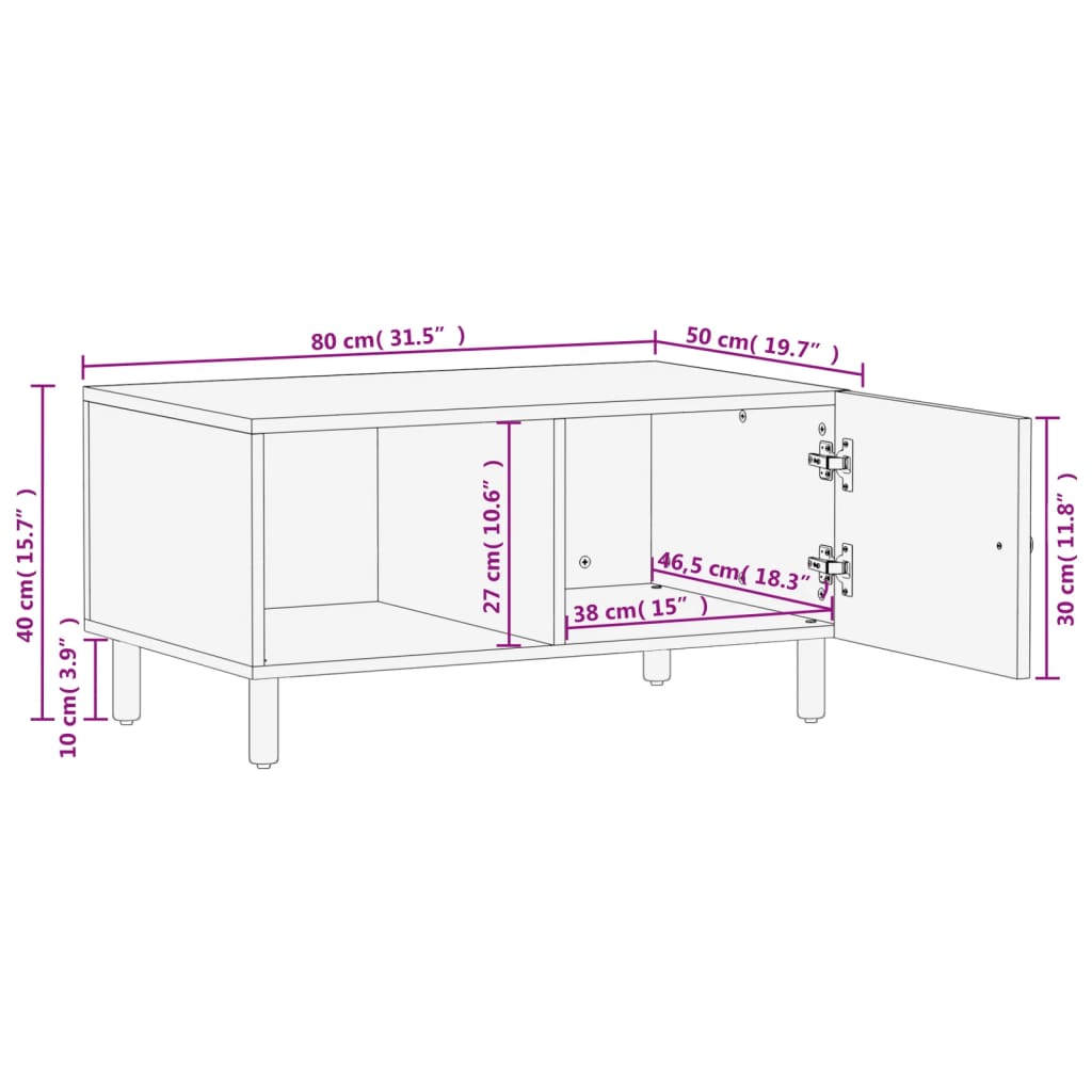 Salontafel 80x50x40 cm massief mangohout zwart