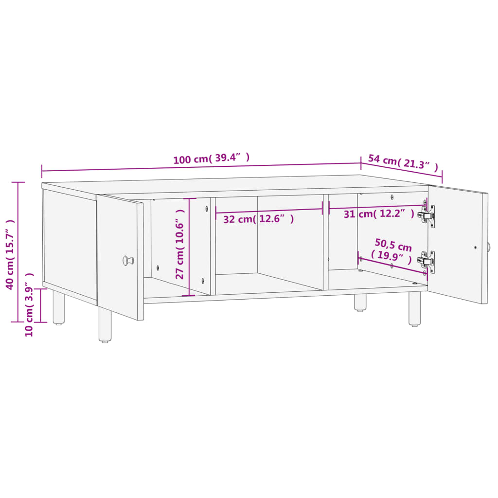 Salontafel 100x54x40 cm massief mangohout zwart