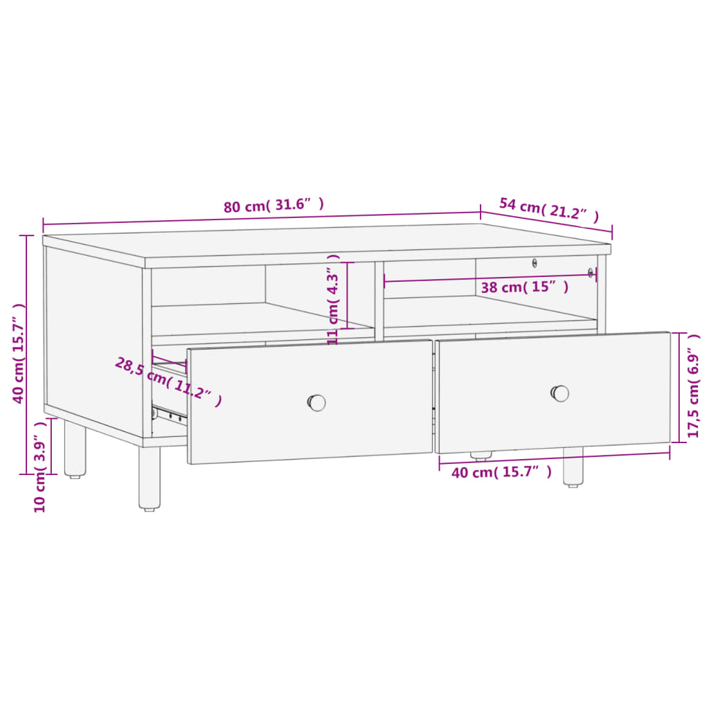 Salontafel 80x54x40 cm massief mangohout zwart