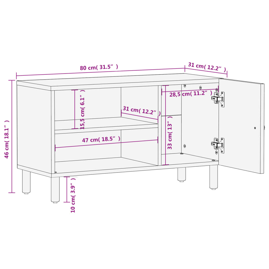 Tv-meubel 80x31x46 cm massief mangohout zwart