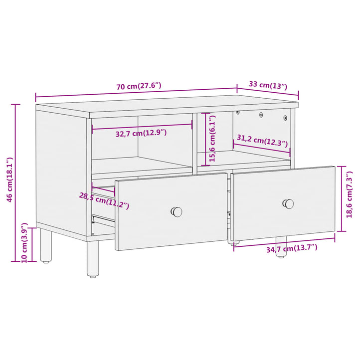 Tv-meubel 70x33x46 cm massief acaciahout