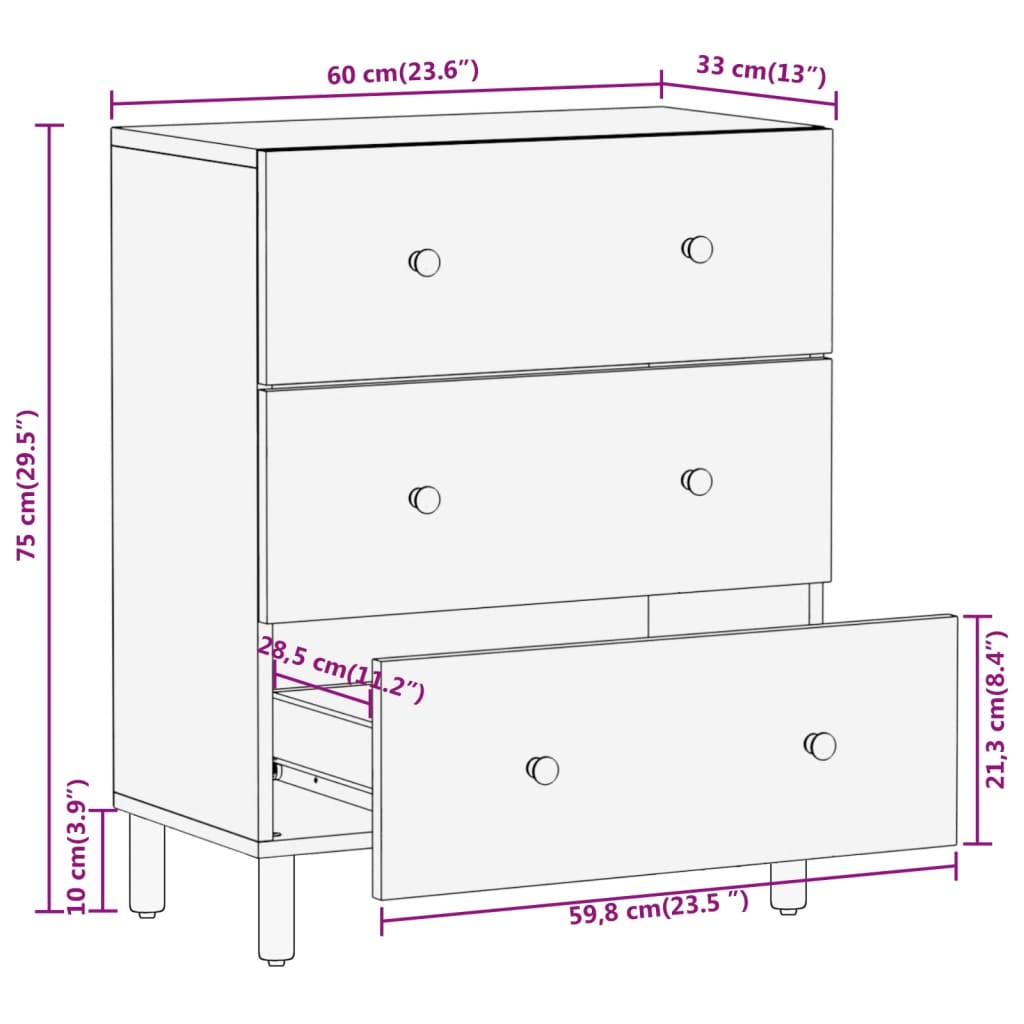 Bijzetkast 60x33x75 cm massief acaciahout