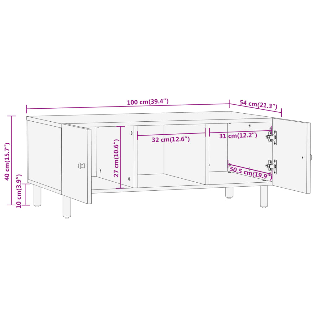 Salontafel 100x54x40 cm massief acaciahout