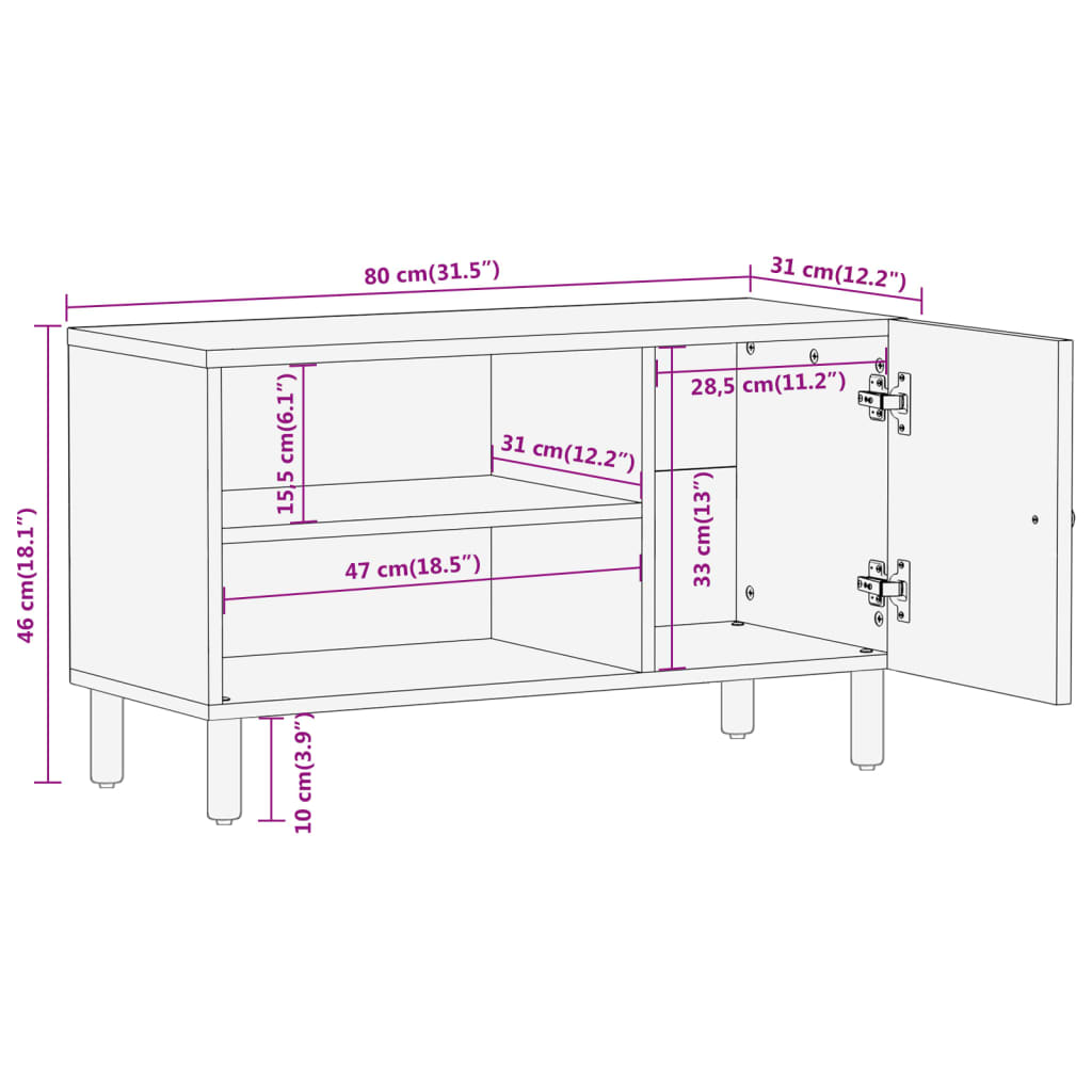 Tv-meubel 80x31x46 cm massief mangohout