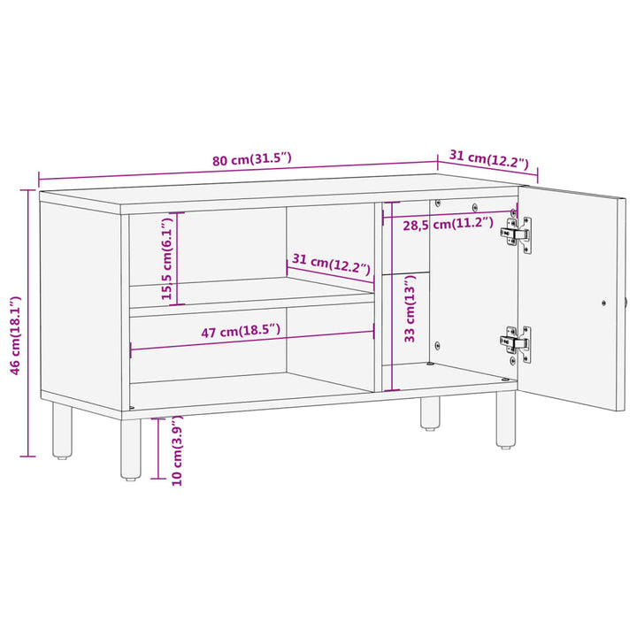 Tv-meubel 80x31x46 cm massief mangohout