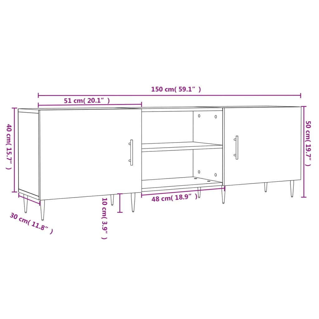 Tv-meubel 150x30x50 cm bewerkt hout bruin eikenkleur