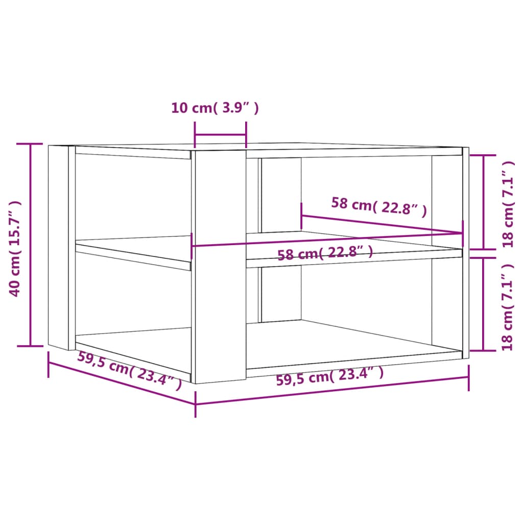 Salontafel 59,5x59,5x40 cm bewerkt hout gerookt eikenkleurig