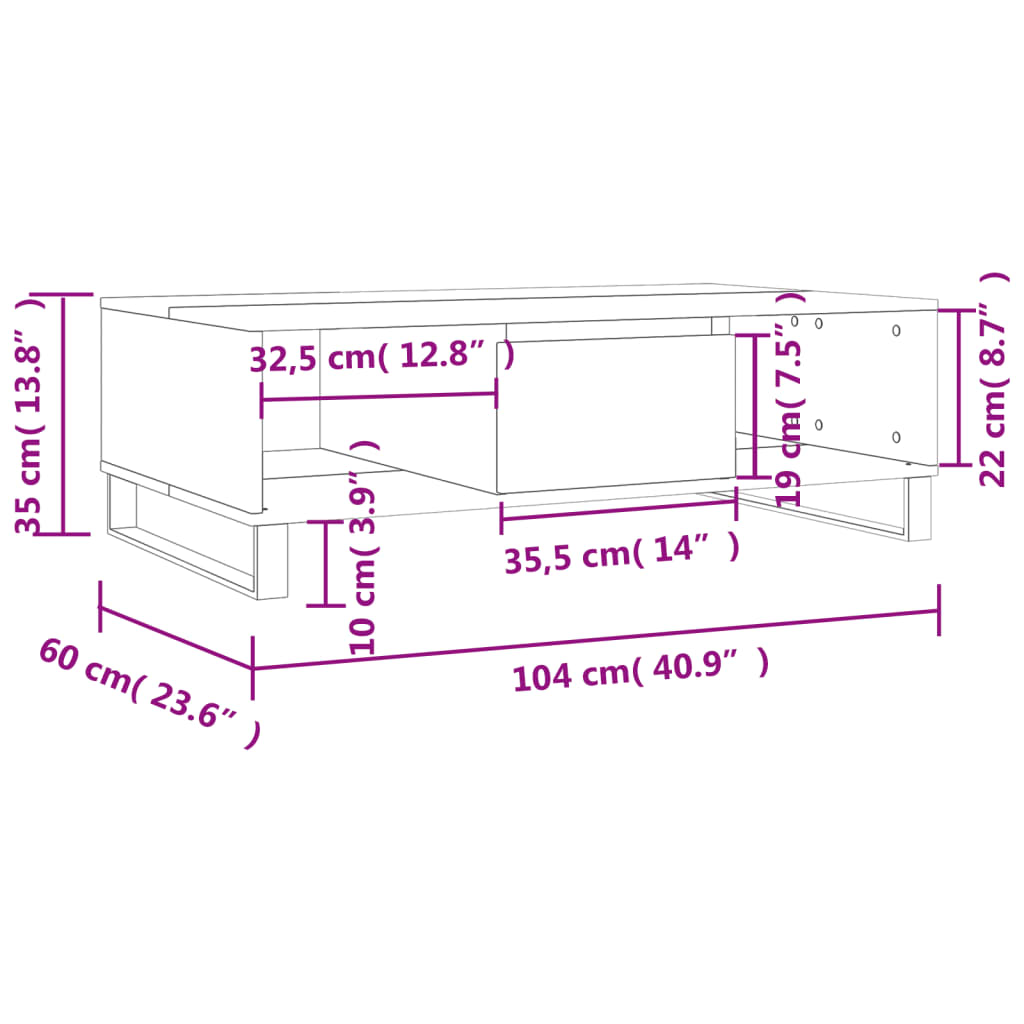 Salontafel 104x60x35 cm bewerkt hout grijs sonoma