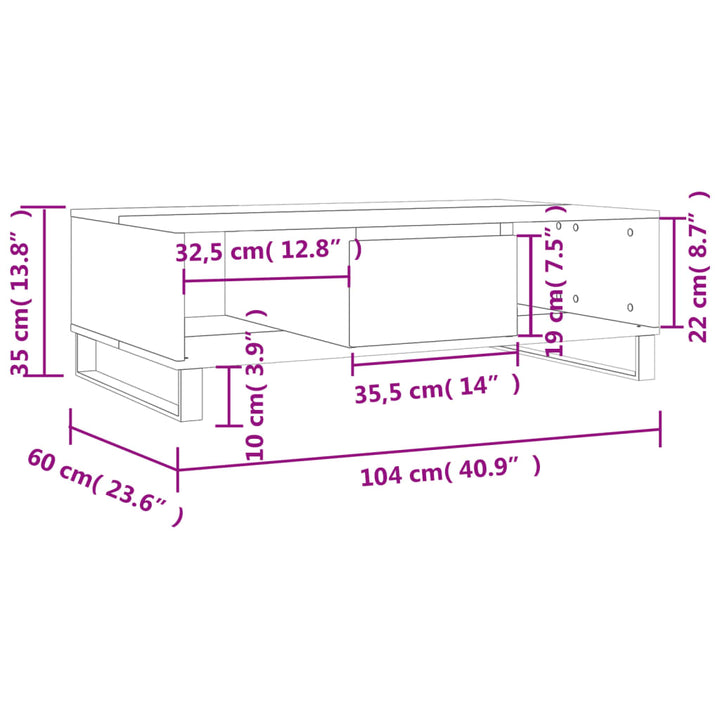 Salontafel 104x60x35 cm bewerkt hout grijs sonoma