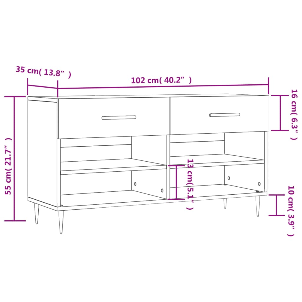 Schoenenbank 102x35x55 cm bewerkt hout sonoma eikenkleurig