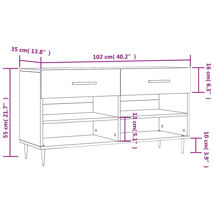 Schoenenbank 102x35x55 cm bewerkt hout sonoma eikenkleurig