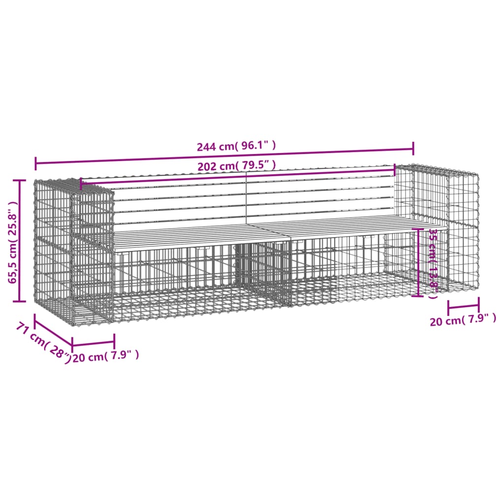 Tuinbank schanskorfontwerp 244x71x65,5 cm massief douglashout