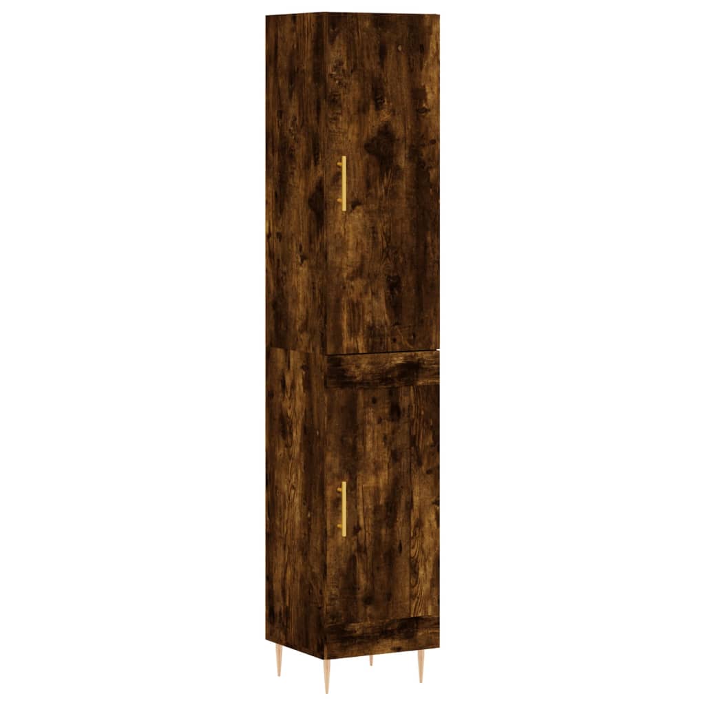 Hoge kast 34,5x34x180 cm bewerkt hout gerookt eikenkleurig