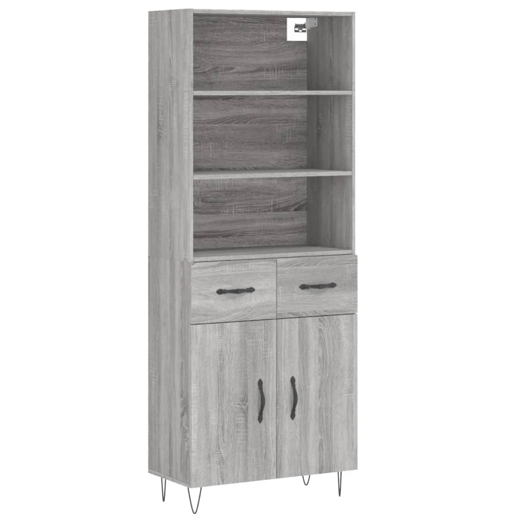 Hoge kast 69,5x34x180 cm bewerkt hout grijs sonoma eikenkleurig