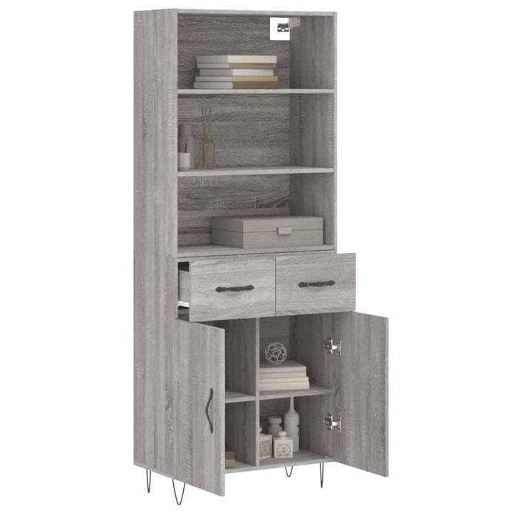 Hoge kast 69,5x34x180 cm bewerkt hout grijs sonoma eikenkleurig