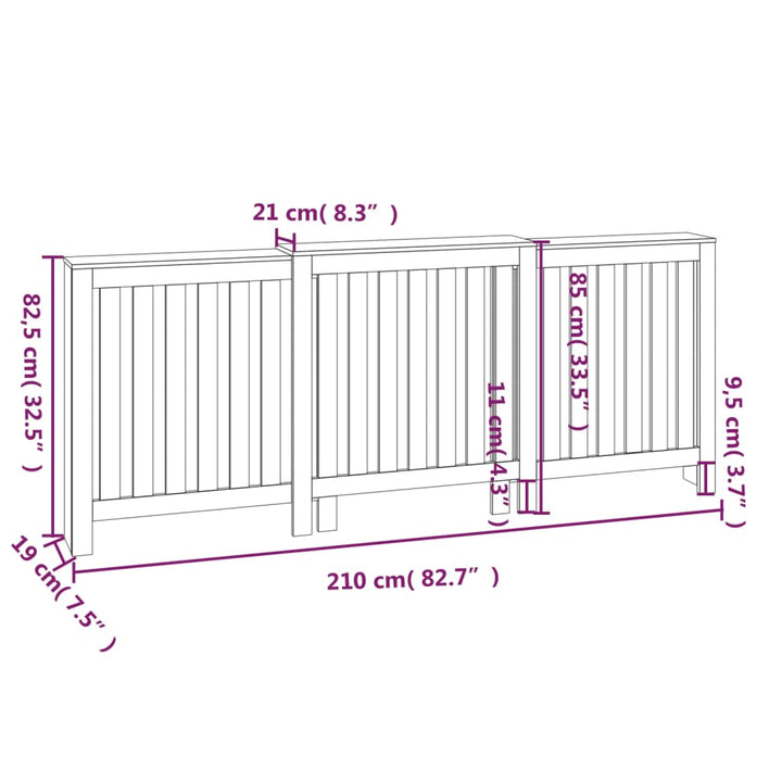 Radiatorombouw 210x21x85 cm massief grenenhout