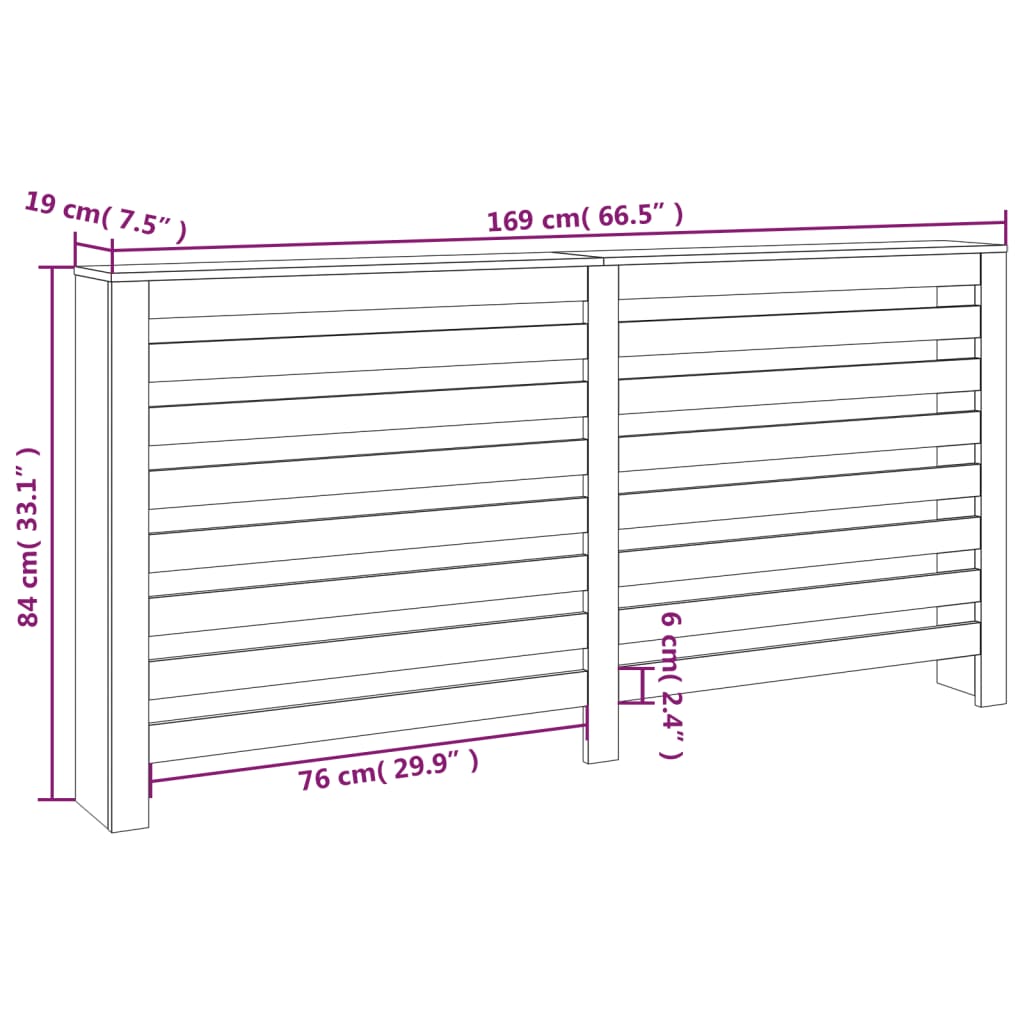 Radiatorombouw 169x19x84 cm massief grenenhout wit