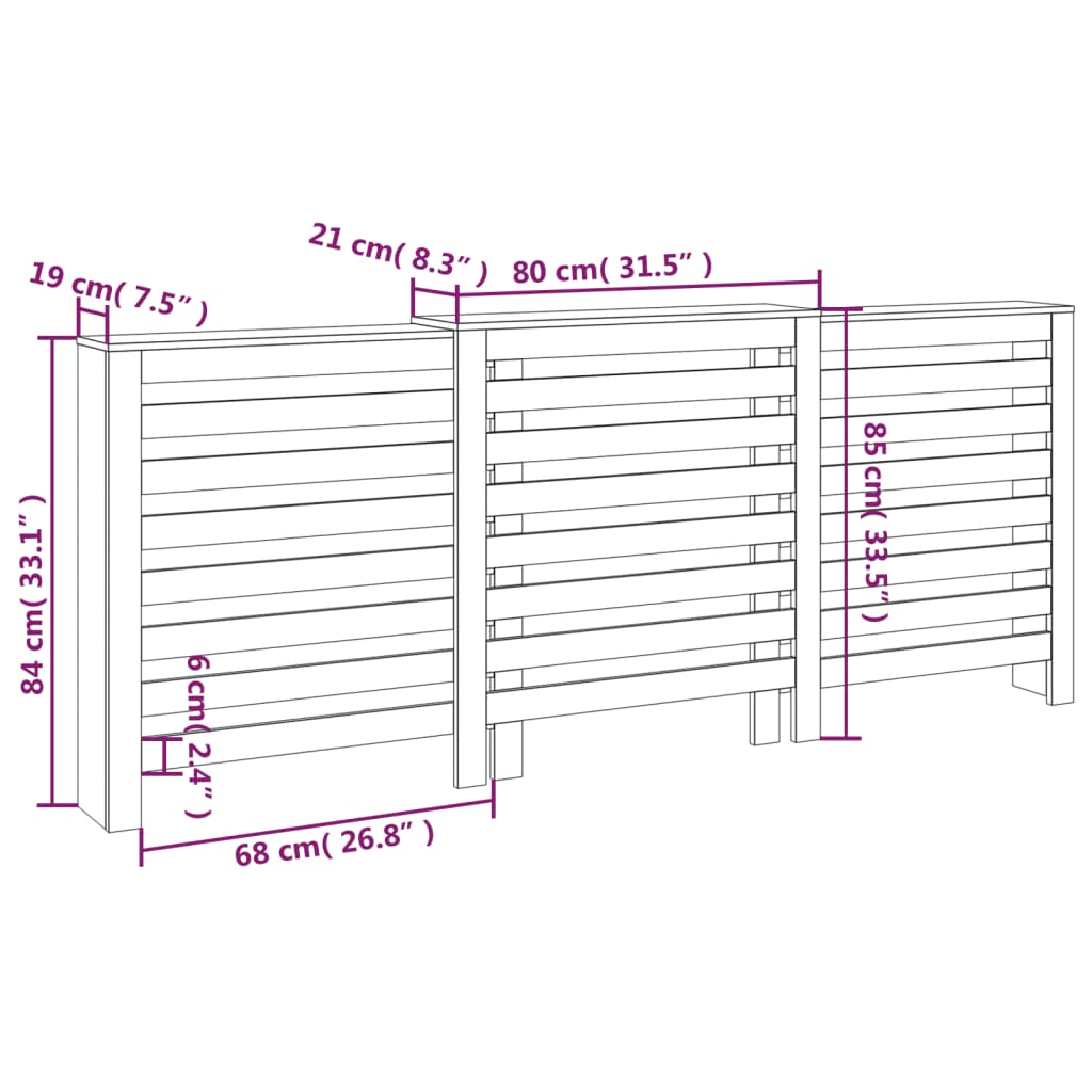 Radiatorombouw 210x21x85 cm massief grenenhout wit