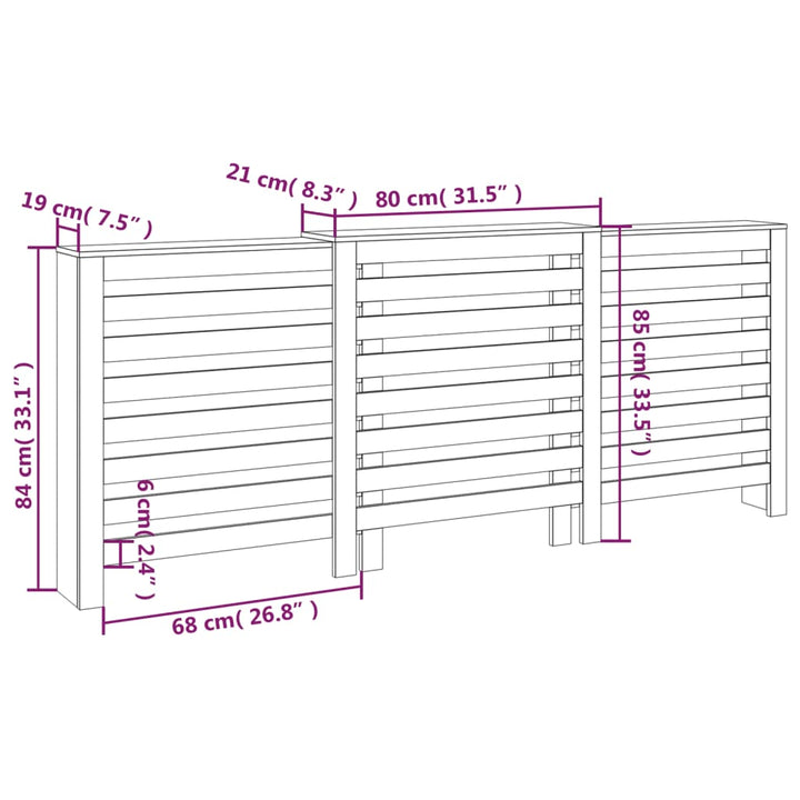 Radiatorombouw 210x21x85 cm massief grenenhout wit