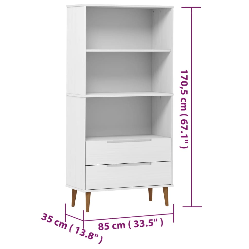 Boekenkast MOLDE 85x35x170,5 cm massief grenenhout wit