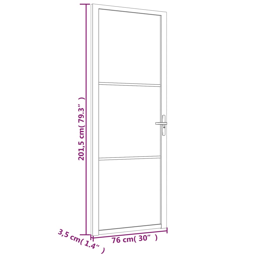 Binnendeur 76x201,5 cm ESG-glas en aluminium wit